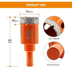 Dry Diamond Drill Bit - BGTEC 1pc 1" 25mm Hole Saw for Granite,Marble,Masonry, Concrete, Tile/Ceramic, Glass, Hard Plastic,Vacuum Brazed Diamond Core Drill Bit Kit
