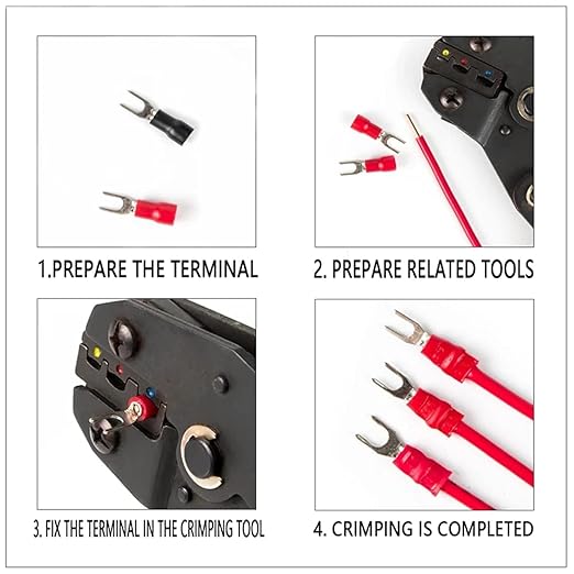 200PCS PVC Insulated Fork Spade Terminals,AWG22-16 Copper U-Type Wire Connectors,Stud Size #10 Fork Electrical Crimp Terminals