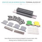 Erayco DIN Rail Terminal Blocks Kit, 20PCS UK2.5B Terminal Blocks 12 AWG Gauge, 20A 600V, 2PCS Ground Blocks, 4PCS Jumpers, End Stopper, End Covers, Marker Strip, 1Pcs 8" Aluminum Rail