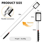 12-35 Inch Extendable Inspection Mirror, 360-Degree Rotation LED Inspection Mirror Telescoping, Telescoping Mirror for Mechanic Checking Vehicle and Extra Viewing