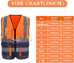 A-SAFETY High visibility vest,Reflective Safety Vest Workwear 7 Pockets Hi Vis Durable Vest with Reflective Tapes 4 Lower Pockets,Orange&Navy XXXL