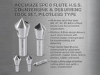 Accusize Industrial Tools 5 pc 90 Deg 0-Flute HSS Countersink & Deburring Tool Set, Pilotless Type, 0206-0490