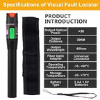 Visual Fault Locator 30KM, VFL Fiber Optic Tester Kit Include Single Mode 9/125um FC Male to LC Female Adapter, Fiber Light Pen for Network Cable Test