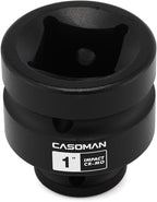 CASOMAN 1/2-Inch Drive x 1-Inch Shallow Impact Socket, SAE, 4-Point Square Socket, 1/2" Drive Axle Nut Socket for Easy Removal of Axle Shaft Nuts, CR-MO
