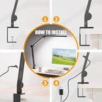 LED Desk Lamp with Clamp, Architect Desk Lamp with Dual Light & Adjustable Flexible Swing Arm, 5 Color Mode & Brightness, Eye Caring Table Light with Memory Function for Home Office Painting Drafting