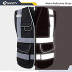 JKSafety 9 Pockets High Visibility Safety Vest for Men and Women, Hi-Vis Reflective Black Safety Vests with Zipper Front, Meet ANSI/ISEA Standards (159-Black 3XL)