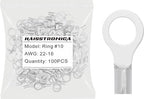 haisstronica 100pcs #10 Ring Terminals,AWG 22-16 Brazed Seam Non-Insulated Copper Wire Connectors