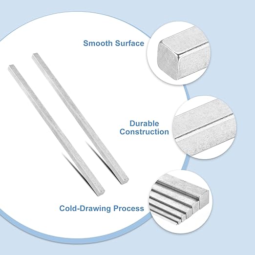 uxcell 4 Pcs Square Steel Key Stock, 7/16" x 7/16" x 12" Cold-Drawn 45# Steel Bars Precision Key Stock for Gearbox Coupling, Silver Tone