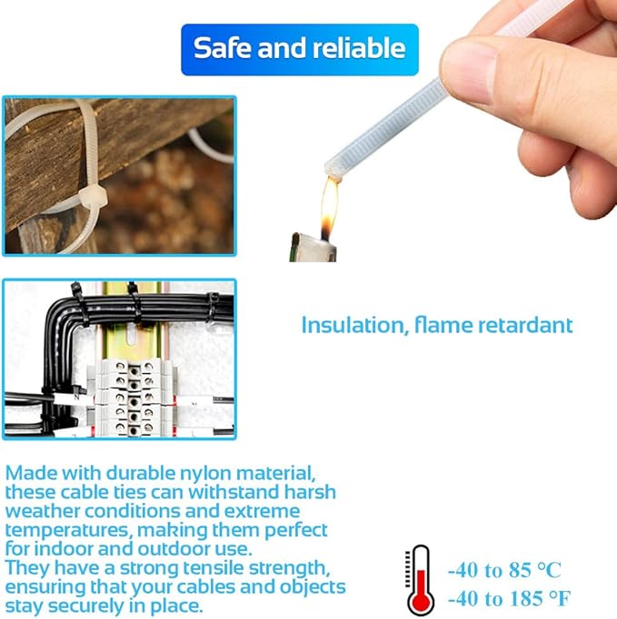 1000pcs 8Inch Nylon Zip Ties, 50 Pounds Tensile Strength, Industrial Grade, White Cable Tie Zip, UV Resistant,Heavy Duty,for Home,Garden Trellis,Office,Garage and Workshop