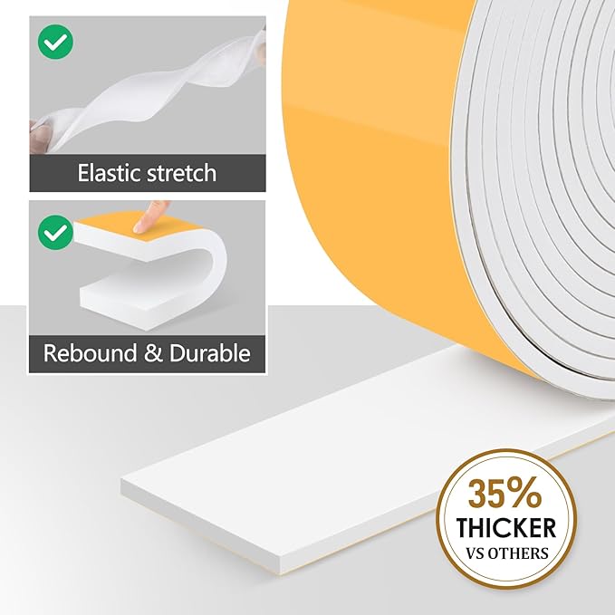 Pipe Insulation Tape, Outdoor Water Pipe Insulation Wrap, Foam Insulation Tape for Outdoor Pipes Winter Freeze Protection, Heat Tape for Water Pipes, Copper Pipes, PVC, AC Line, 3in x 15ft, White