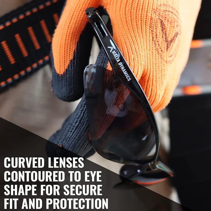 Malta Dynamics APEX Safety Glasses – Construction Safety Glasses for Men and Women with Anti Scratch and Anti Fog Protection, ISEA & ANSI Z87 Compliant (Tinted, 12 Pairs)