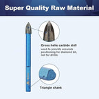 Masonry Drill Bit BRSCHNITT 1/4"*10pcs Carbide Tips Concrete Drill Bit Set for Pots Bottles Ceramic Tile Glass Brick Ceramic Triangle Shank