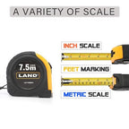 LAND 25Ft Retractable Measuring Tape - 2 Pack Heavy Duty Tape Measure, Inch/Metric Double Scale, Sturdy Matte Blade, Magnetic Hook for Measurement Alone, TPR Rubber Protective Case (25FT(2 Pack))