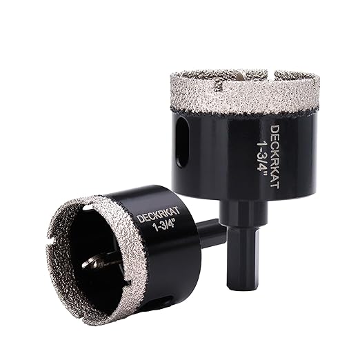 1-3/4 Inch Diamond Hole-Saw Bits with Pilot Drill Bit - 2pc 1-3/4" Diamond Tipped Tile Hole Saws with Guiding Bit Accurate Drilling for Porcelain Tile Ceramic Pottery Granite Stone Glass Bottles 45mm