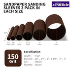 18 Pack Spindle Sander Sleeves, Sanding Sleeves for Oscillating Sander, 150 Grit Sandpaper, 4-1/2" Length, Each 3 of 1/2",3/4",1",1-1/2", 2", 3" Diameter