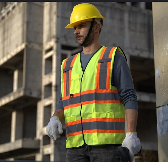 Dazonity Safety Vest with Multi-Pockets,5pcs,Reflective & High Visibility for Work,Construction,Parking,Warehouse,Yellow