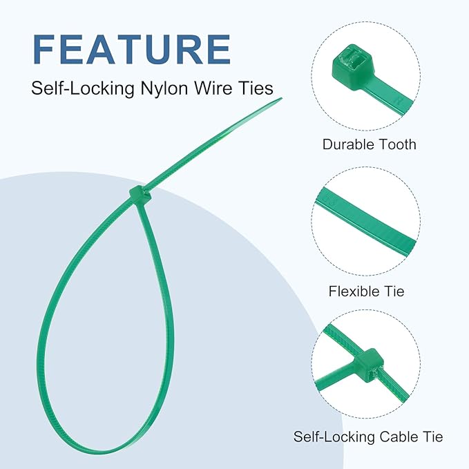 PATIKIL Cable Zip Ties 12 Inch, 100 Pcs Self-Locking Nylon Wire Tie Wraps Heavy Duty Cord Management with 50 lbs Tensile Strength for Indoor and Outdoor, Green (0.1" W)