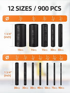 Eventronic 900PCS Wire Heat Shrink Tubing Kit, Industrial Heat-Shrink Tubing for Wires, 2:1 Marine Grade Heat Shrink Wrap, Premium Large Electrical Waterproof Heat Shrink Tape (Black 12 Sizes)