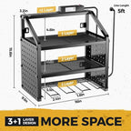 LBT Heavy Duty Metal Power Tool Organizer Wall Mount with 4 Outlet Charging Station & Drill Holder, 4 Layer Garage Storage Rack 120LB, Gift for Men Dad Husband (Workshop, Anniversary, Father's Day)