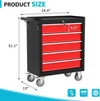 5 Drawers Rolling Tool Chest, Portable Storage Tool Box with Wheels, Rolling Tool Box with Lock for Warehouse, Garage, Repair Shop and Tool Room