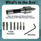 Assorts Precision Rotary Broach – R8 Shank (7/16" UNF) with HSS Hex Punches – CNC, Lathe, Milling & Drilling Compatible
