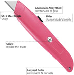 DIYSELF 2Pack Utility Box Cutter Retractable Blade Heavy Duty, Box Opener for Boxes and Cartons, Aluminum Shell, Cardboard Cutter Knife (Pink)