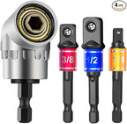 Impact Grade Power Hand Tools Driver Sockets Adapter Extension Set, 3Pcs 1/4 3/8 1/2" Hex Shank Drill Nut Driver Bit Set + 105 Degree Right Angle Driver Extension Screwdriver Drill Attachment