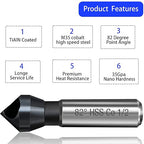 Countersink Drill Bit, TiAlN Coated M35 Cobalt 82 Degree Point Angle, 3/8" Round Shank, 1/2" Body Diameter Counter Sinker Drill Bits for Metal Wood Copper Plastic Resin