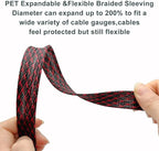 PET Expandable Braided Sleeving Wire Loom 1/2 Inch Cable Wrap Cable Sleeve Wire Protector Sleeve Tubing 25Feet, Red&Black