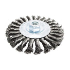 Benchmark Abrasives 6" x 5/8" Standard Twist Knot Wire Wheel with Arbor 5/8"-11 Thread for Weld Cleaning, Weld Spatter Removal, Stripping, Use with Angle Grinders - Carbon Steel