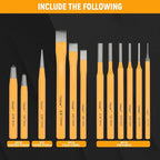 Hoteche 12-Piece Punch and Chisel Set Including Taper Punch, Center Punch, Cold Chisel, Pin Punch with Storage Case for Metalworking and Woodworking