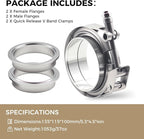 2 Pack 2.5 Inch V Band Clamp Kits - Quick-Release with Male/Female Flanges, 304 Stainless Steel, Leak-Resistant Interlocking Design for Exhaust, Turbo, Downpipe, Intercooler Piping (2, 2.5in)