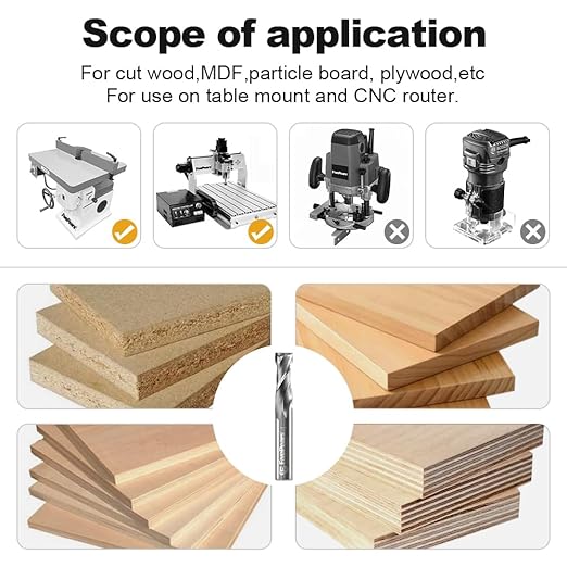 FivePears Up Cut Spiral Router Bit for CNC, 1/2 inch Cutting Diameter and 1-1/2 inch Cutting Length 1/2 inch Shank Carbide End Mill Router Bit for Wood Carving Engraving Grinding Grooving