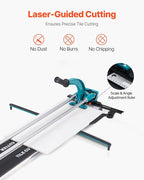 VEVOR Manual Tile Cutter, 48 inch Professional Porcelain Ceramic Tile Cutter, Double Rails with Tungsten Carbide Cutting Wheel, Anti-Skid Feet & Infrared Positioning for Home Industrial