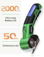 Cordless Electric Scissors, Rechargeable Cardboard Cutter, 4V Upgrade Motor Electric Box Cutter with 2 Blades, Safety Lock & LED Light, Powerful Cutting for Cardboard Box, Plastic, Leather