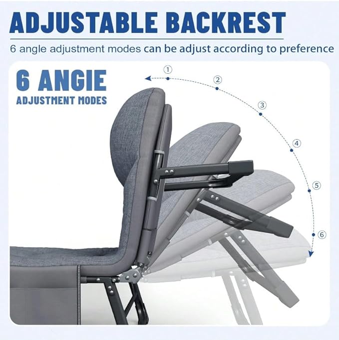 Camping Cot Recliner Portable Folding Bed with Pillow Adjustable Backrest Heavy Duty Frame for Sleeping Travel Office Indoor Outdoor Use (Large(74in))