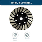Benchmark Abrasives 4 Inch Turbo Cup Type Diamond Grinding Cup Wheel for Angle Grinder with 5/8"-11 Arbor Hole Use On Concrete, Granite, Marble, Masonry, Natural Stone