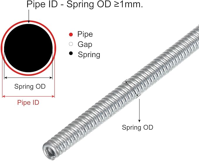 MECCANIXITY Spring Tube Bender OD 6.5mm/0.26" Steel Spring Pipe Copper Tubes 2500mm/98.42" Long for 3/8" Copper Pipe(10mm) in Home Renovations,Electrician Wiring Bending Pipe(insert-pipe use)