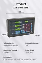 3-Axis DRO Digital Readout Display Linear Magnetic Scale Kit 18"x22"x16" Travel Length 5um for Milling Machine