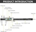 Digital Caliper Measuring Tool, 6 Inch Caliper Tool with Large LCD Screen, Easy Switch from Inch Millimeter Fraction, Stainless Steel Vernier Caliper Digital Micrometer for DIY/Household