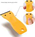 FOSHIO 2PCS Plastic Razor Blade Scraper Tool and 100PCS Plastic Blades for Gasket Remover, Sticker Remover, Labels Decal and Adhesive Remover for Windows and Glass (Yellow)