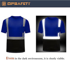 High Visibility Shirts Quick Dry Safety T Shirts with Reflective Strips and Pocket Short Sleeve Mesh Hi Vis Construction Work Class 2 Shirt for Men/Women Black Bottom Blue,Small