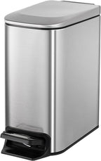 Cesun Small Bathroom Trash Can with Lid Soft Close, Step Pedal, 6 Liter / 1.6 Gallon Stainless Steel Mini Garbage Can for Office, Outdoor Trash Bin with Removable Inner Bucket (Silver)