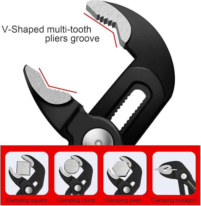 WISEUP Groove Joint Pliers Set - Fast Adjustable 7 & 10 Inch Water Pumper With Smooth Jaw - Tongue and Groove Wrench for Channel Home Repair, Gripping Nuts, Bolts, Pipe