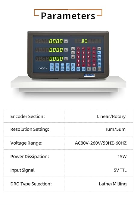 TTL LED Digital Readout 3 Axis DRO with RS232 Communication Interface Port for Milling Lathe Grinder Boring Machines