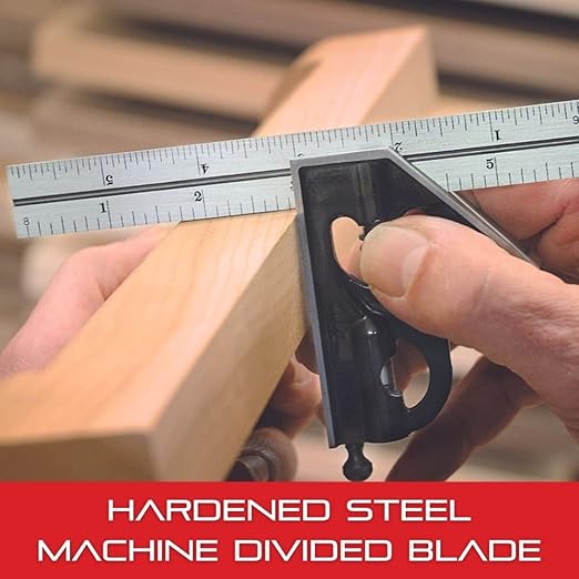 Starrett Steel Combination Square with Square Head - 150mm Blade Length, Cast Iron Heads, Hardened Steel, Reversible Lock Bolt, Scriber, 35 Graduation Type - 11MH-150