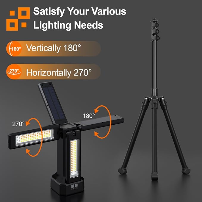 13200mAh Rechargeable Solar Work Light IP64 Waterproof with Folding Stand and Carrying Bag, AODOO 8000 Lumen Cordless Camping Light, White/Warm/Nature White/RED/SOS