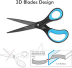 LIVINGO 2 Pack 8" Titanium Non-Stick Scissors, Professional Stainless Steel Comfort Grip, All-Purpose, Straight Office Craft Scissors for DIY(Blue/Black)