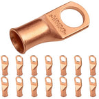 SELTERM 15pcs 1/0 AWG 1/2" Stud - UL Heavy Duty Battery Terminal Connectors, Bare Copper Battery Cable Lugs, 0 Gauge Wire Connectors, Electrical Battery Cable Ends, Ring Terminals Copper Lugs