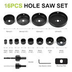 Yougfin Hole Saw Kit, 16 Pieces Hole Saw Set w/ 12Pcs Saw Blades, 2Pcs Mandrels, Install Plate & Hex Key - Ideal for Soft Wood, Plywood, Drywall, PVC - Sizes 3/4"-5" (19-127mm)